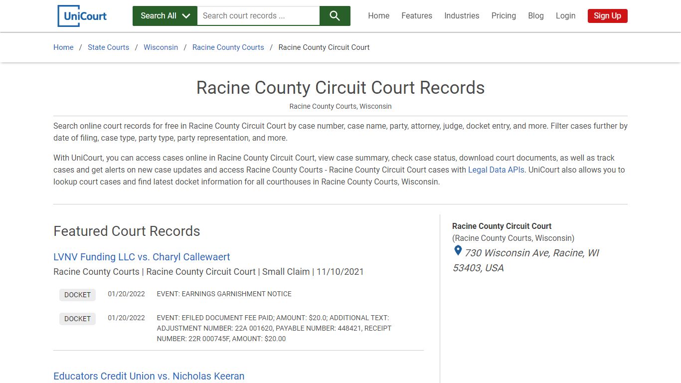 Racine County Circuit Court Records | Racine | UniCourt