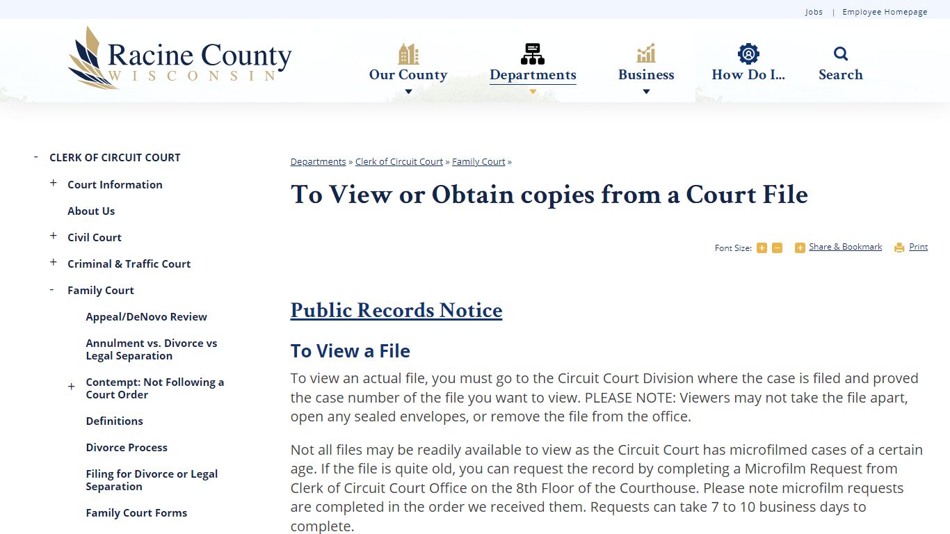 To View or Obtain copies from a Court File | Racine County, WI