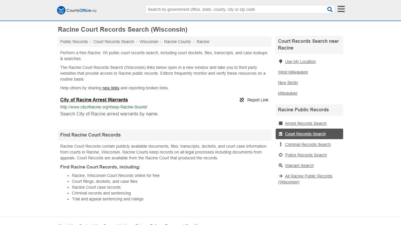 Racine Court Records Search (Wisconsin) - County Office
